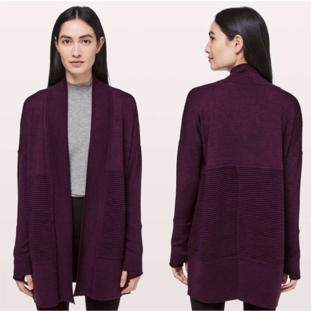 Lululemon Sz 4 Merino wool Shawl Collar Split Back Ribbed Sweater OxBlood